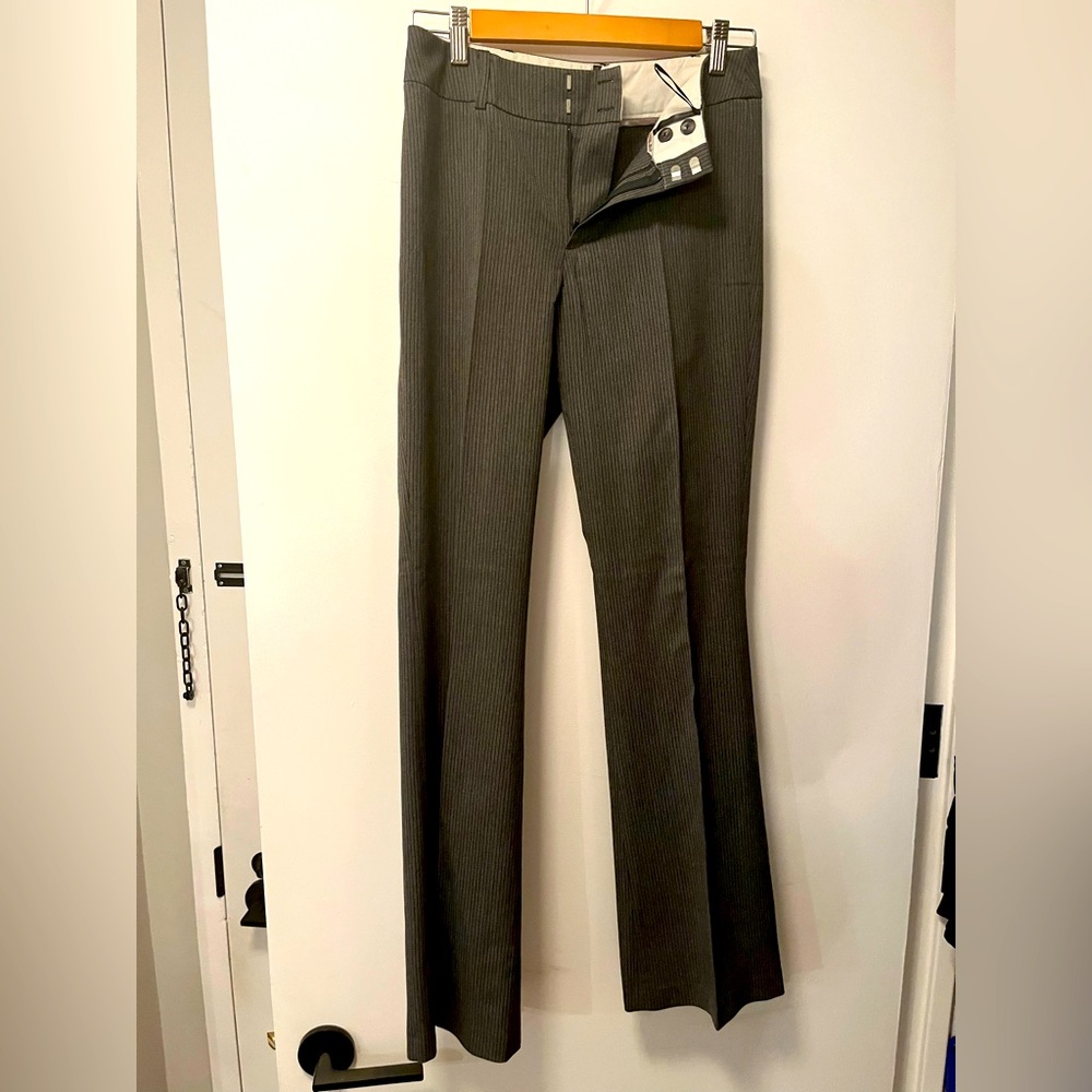 Grey pinstripe office pants, lightly worn